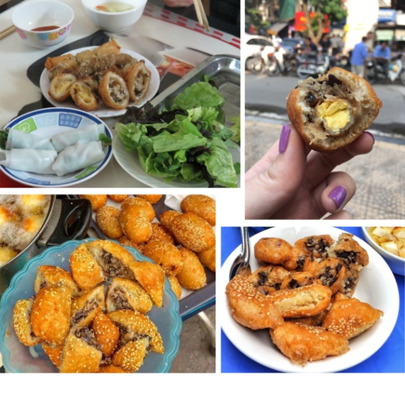 Collage of various Vietnamese fried and steamed dumplings on different plates.
