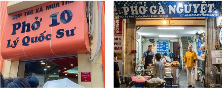 Two Vietnamese pho restaurants: Phở 10 Lý Quốc Sư and Phở Gà Nguyệt.