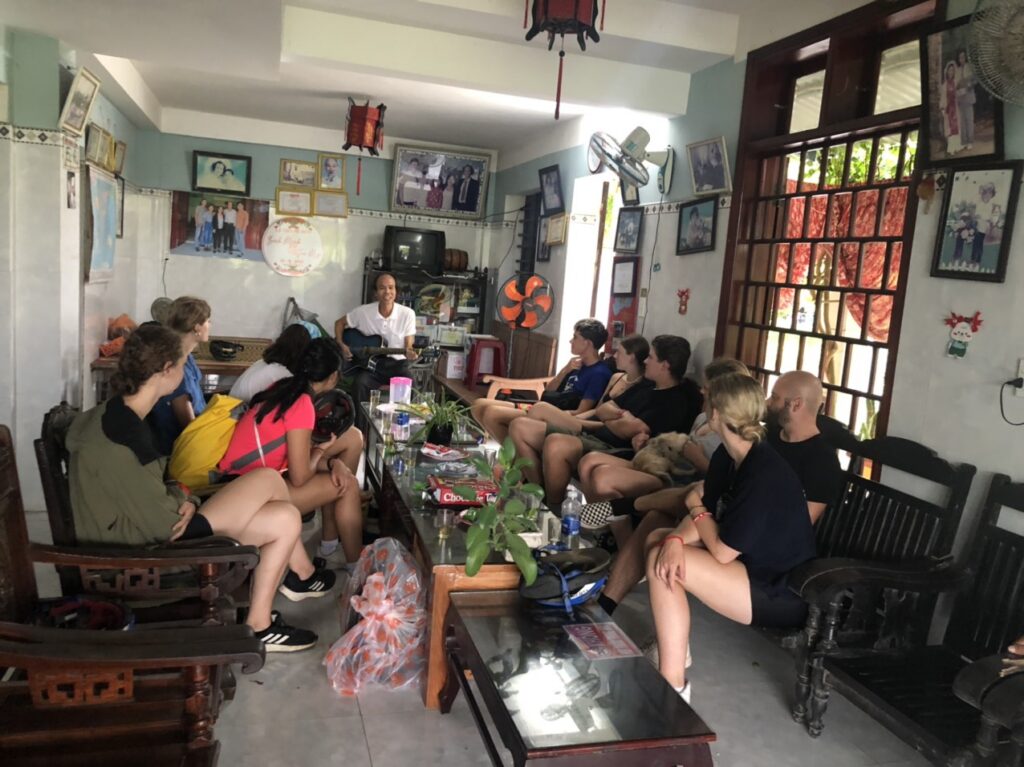 a group of people sitting at a table