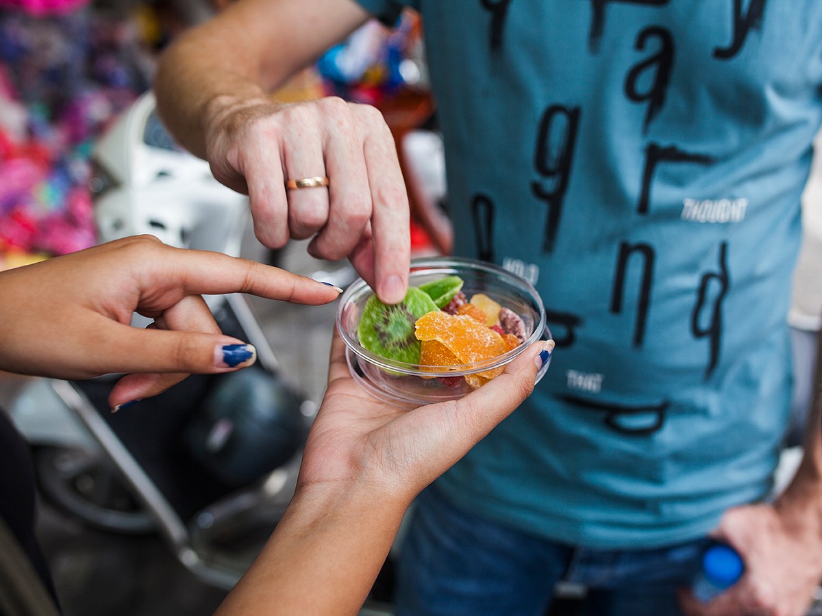 a person that is eating some food