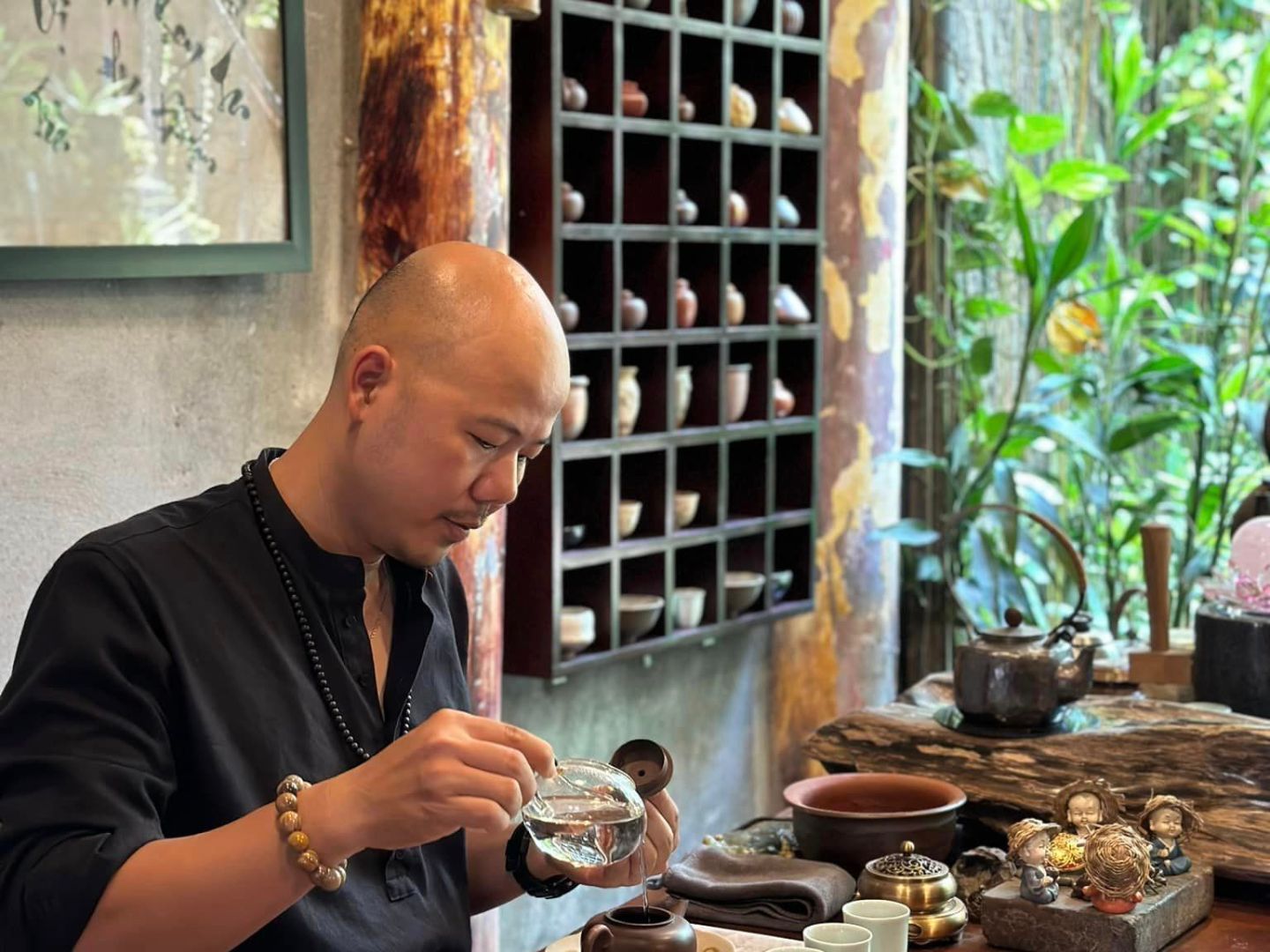 a woman sitting at a table