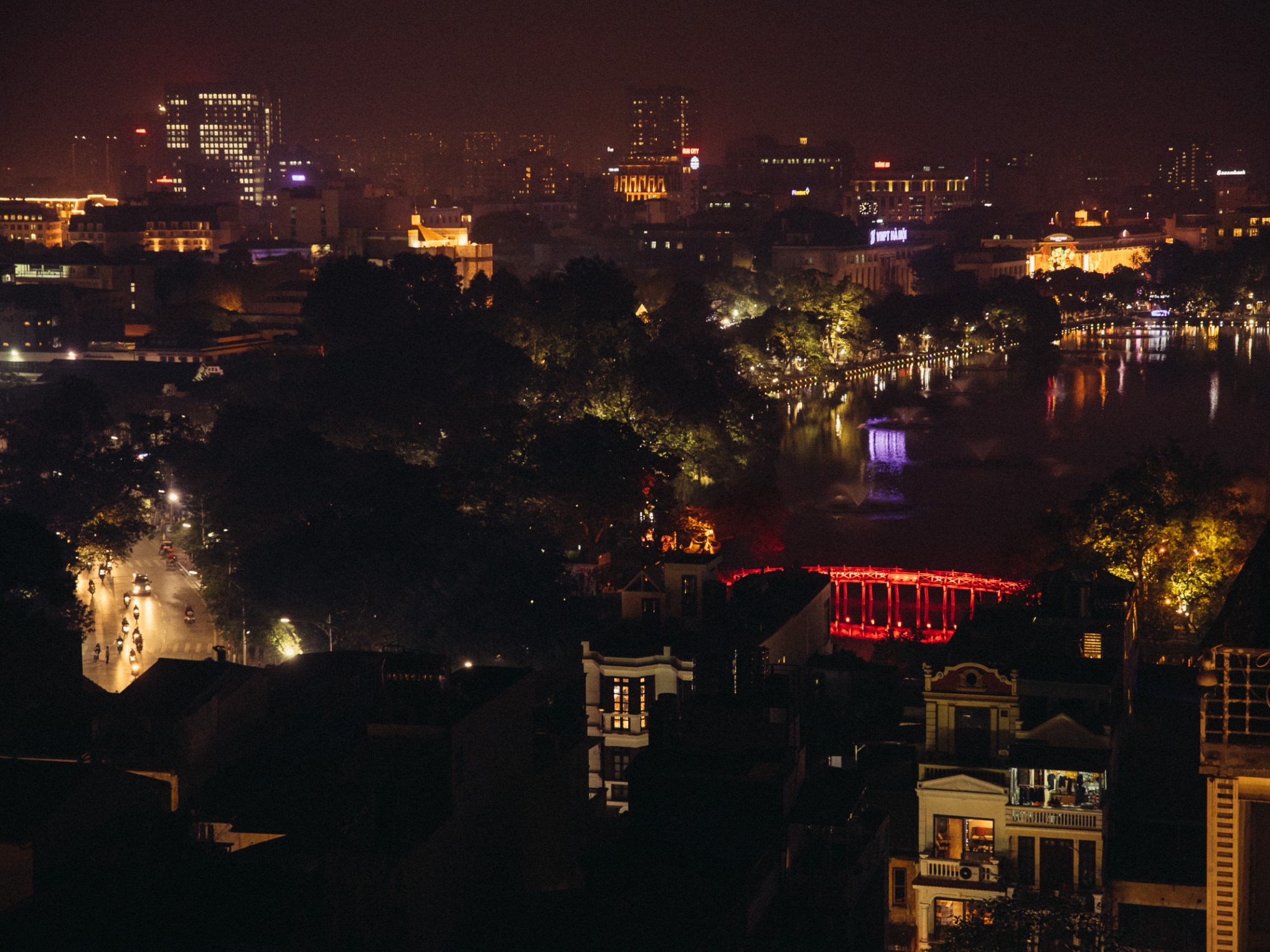 a view of a city at night