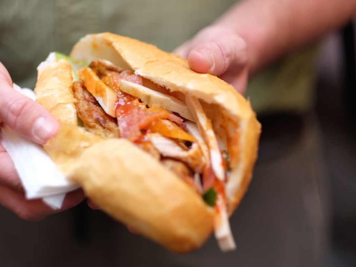 a hand holding a hot dog