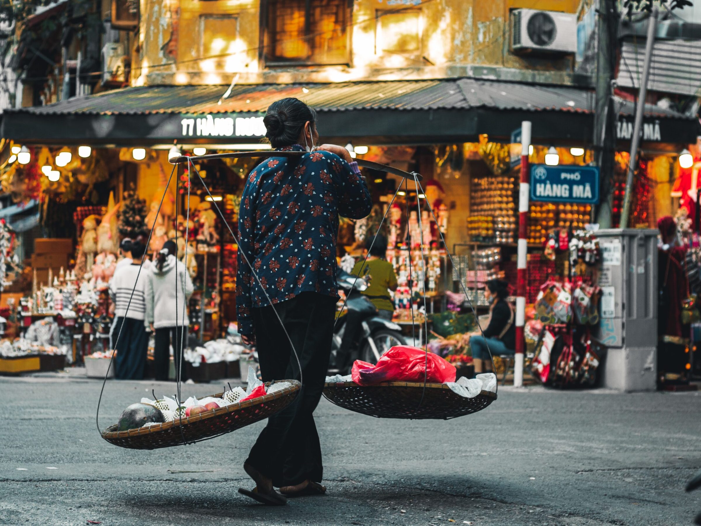 a person walking down a street