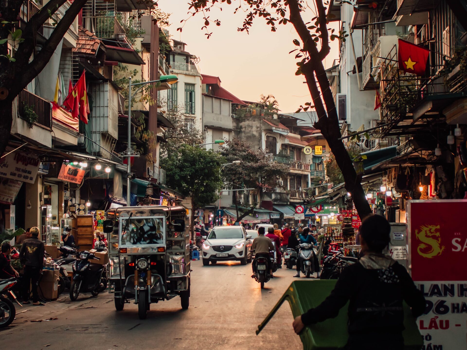 a close up of a busy city street
