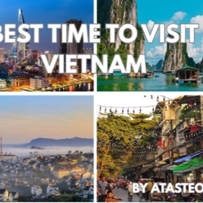 Collage with 'Best Time to Visit Vietnam' over city and landscape images.